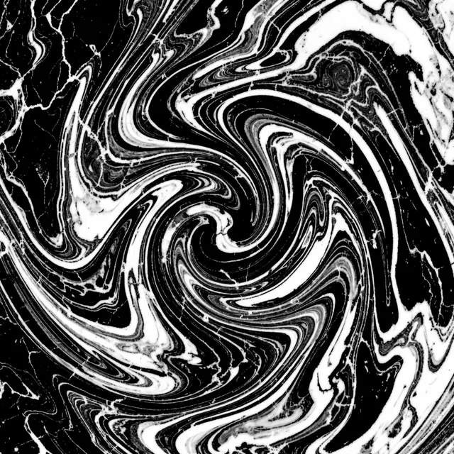 Intricate swirling black and white marble texture with fine veining and spiral flow