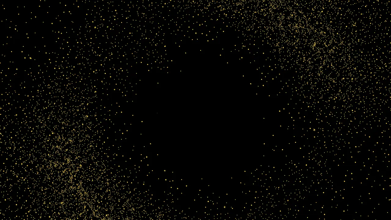 Fine scattered gold dust like distant stars rests on a solid black background with a central empty copy space area