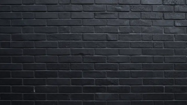 Full frame view of a dark black painted brick wall with subtle side lighting and visible mortar lines