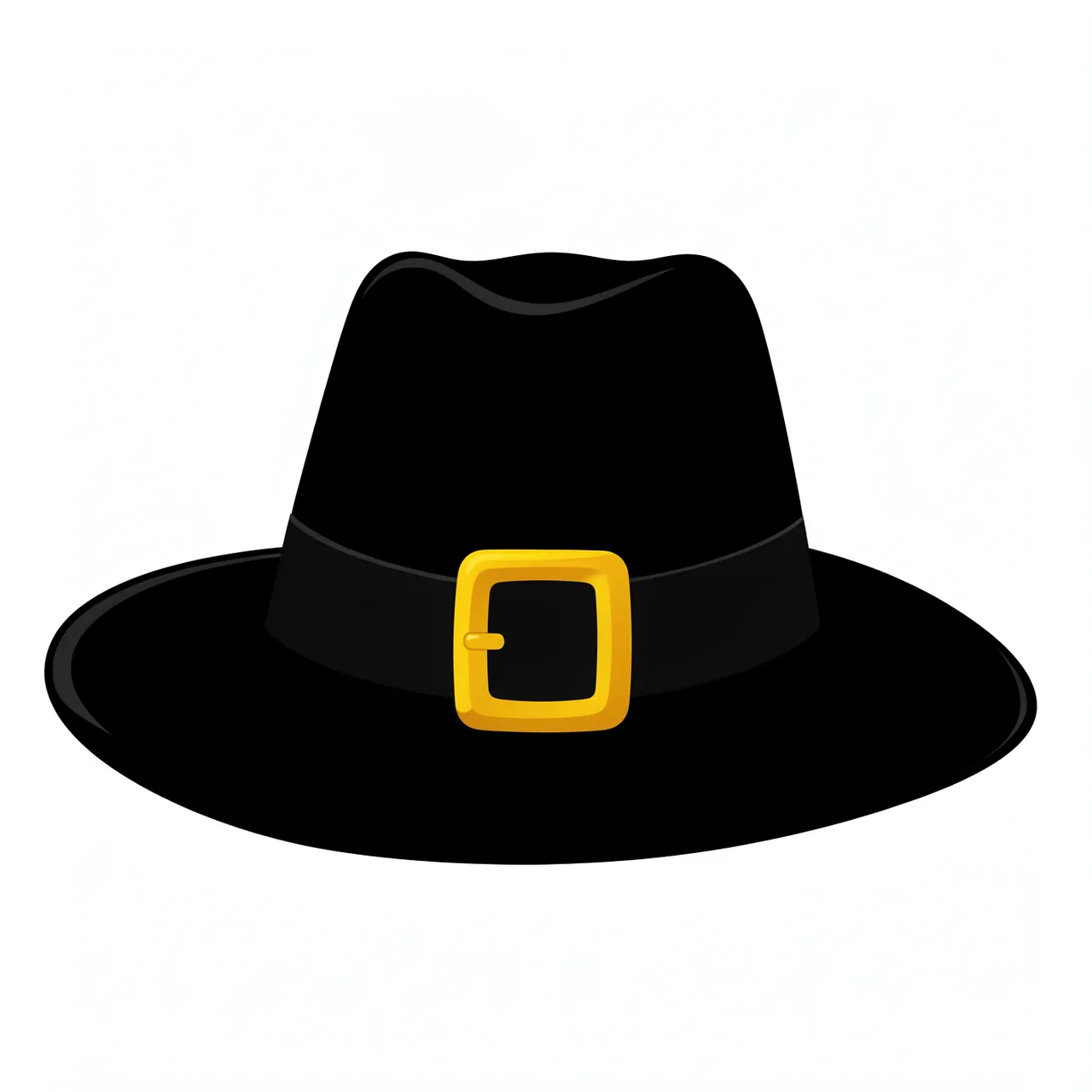 Flat clipart of a black pilgrim hat with a gold buckle isolated on a plain white background
