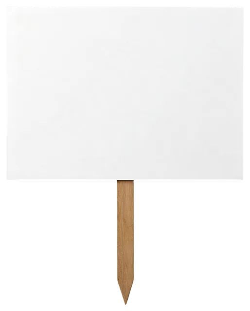 An empty blank white rectangular sign mounted on a pointed wooden stake