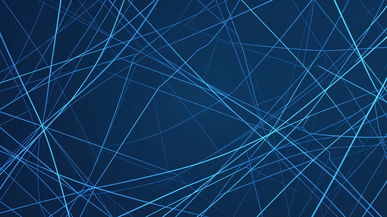 Light blue intersecting network lines overlay a deep dark blue solid background with ample empty copy space.