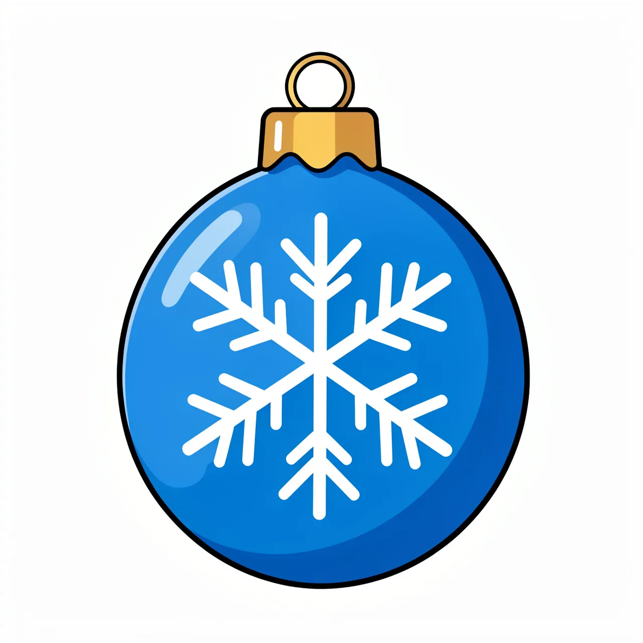 Flat illustration of a blue Christmas bauble with a white snowflake motif isolated on a white background