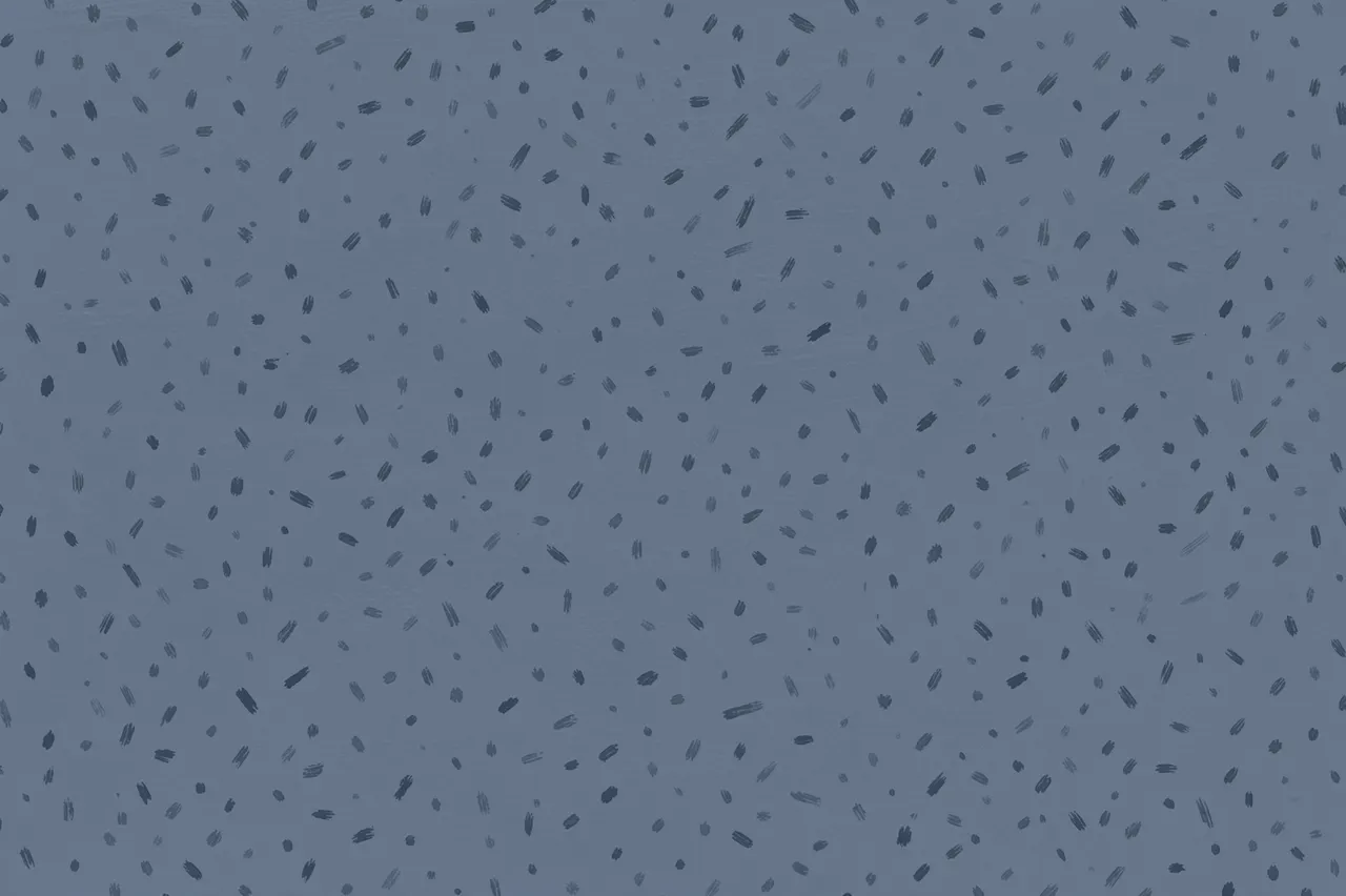 Tone-on-tone blue grey background with scattered small hand-painted brush dots and dashes