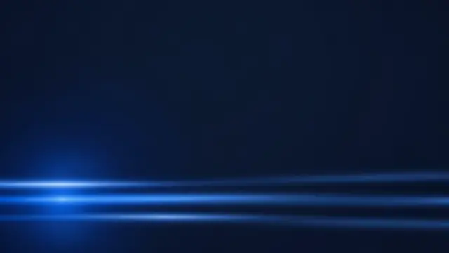 Three soft horizontal blue light streaks glow from the lower left across a dark navy background with empty upper space