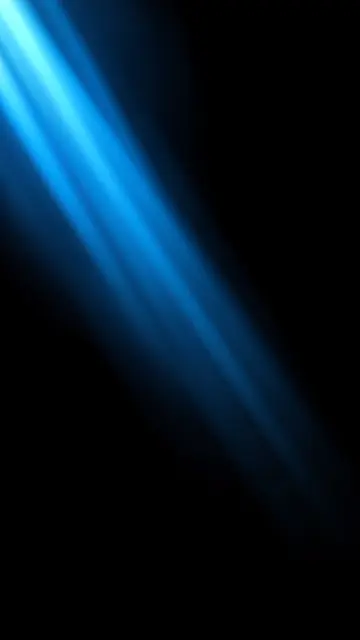 Cool angled blue light rays stream from the upper left across a pure black background