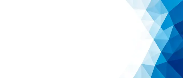 Gradient low-poly blue triangles sit on the right edge of a mostly plain white wide banner with empty central copy space