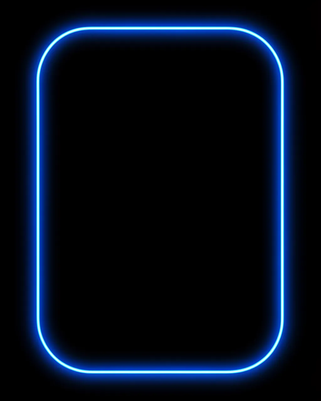 An empty electric blue neon rounded rectangle outline glows against a solid black background
