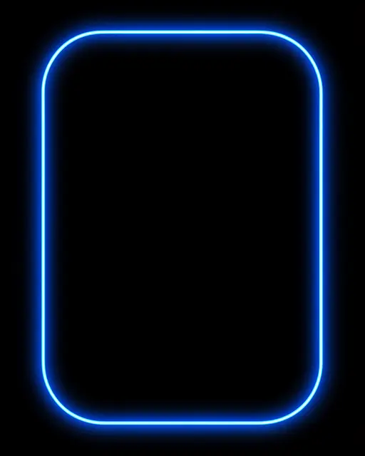 An empty electric blue neon rounded rectangle outline glows against a solid black background