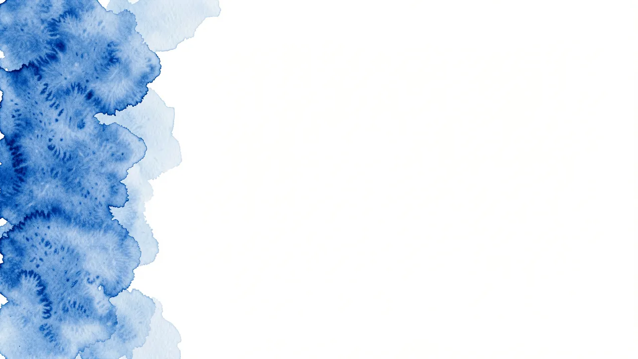 Deep and light blue watercolor washes run along the left edge of a plain white copy space background