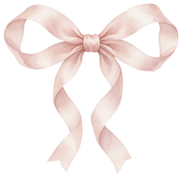 Soft watercolor illustration of a tied blush pink satin bow with wavy hanging tails