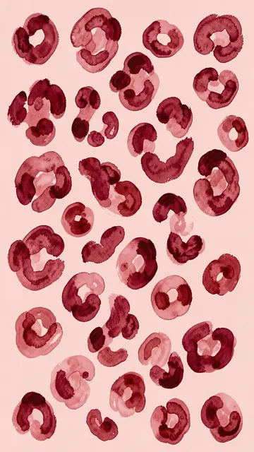 Hand-painted irregular gouache leopard rosettes arranged on a pale pink background