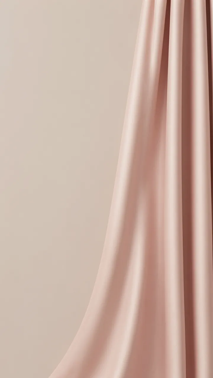 Soft blush pink silk drape falls along the right edge of a vertical empty background with copy space on the left