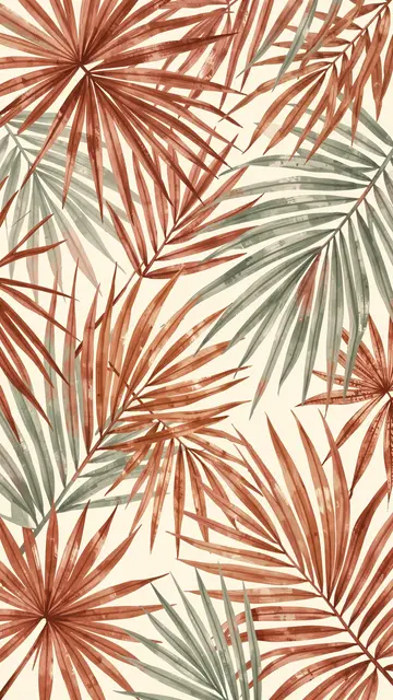 Watercolor palm leaf pattern in rust and sage on warm cream background