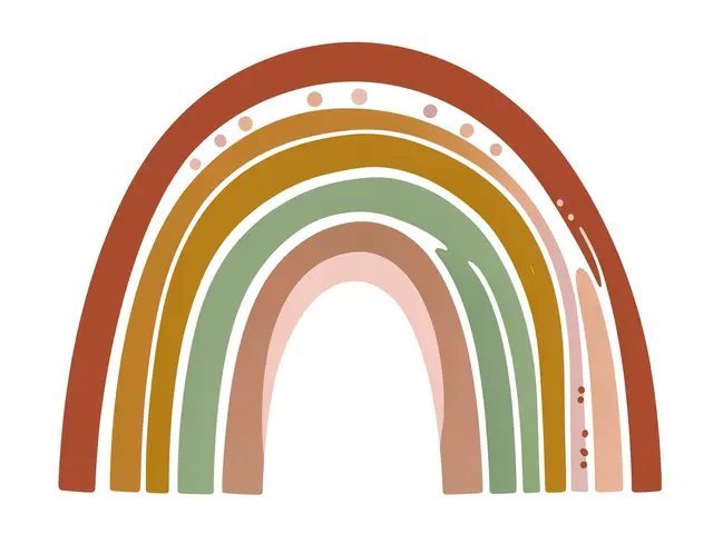 Flat clipart boho rainbow with nested arches in warm earth tones isolated on a plain white background