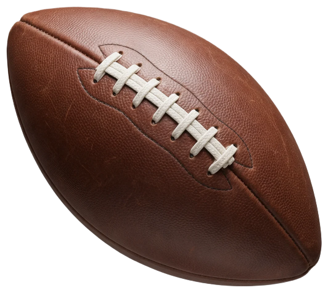 Tilted whole brown leather American football with white laces