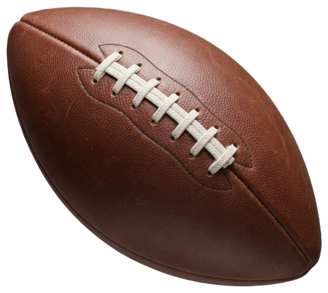 Tilted whole brown leather American football with white laces