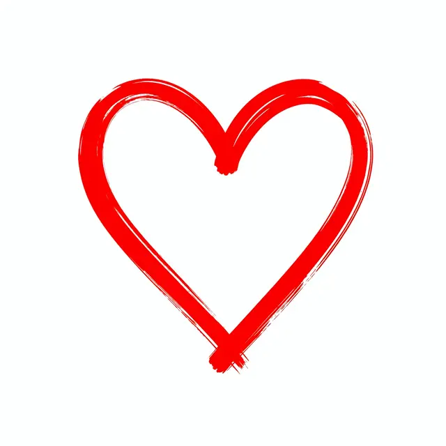 Hand-drawn thick red brush stroke heart outline isolated on a plain white background