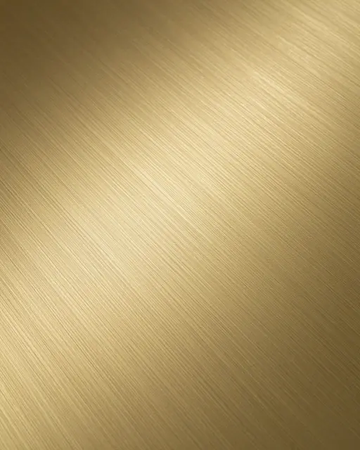 Full frame close-up of satin brushed brass metal with fine diagonal grain and soft gradient lighting