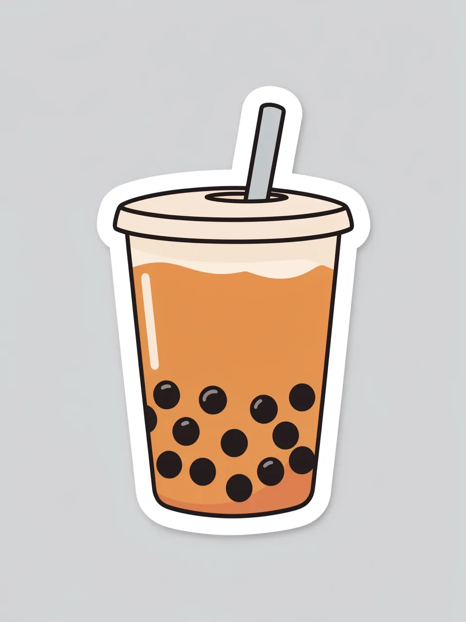 Cute flat illustration of a bubble tea die-cut sticker on a plain light gray background