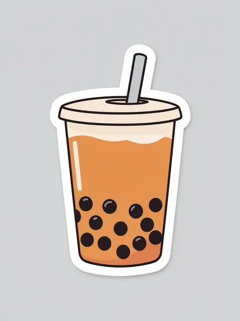 Cute flat illustration of a bubble tea die-cut sticker on a plain light gray background