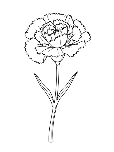 A black line drawing of a carnation flower on a slim stem against a plain white background