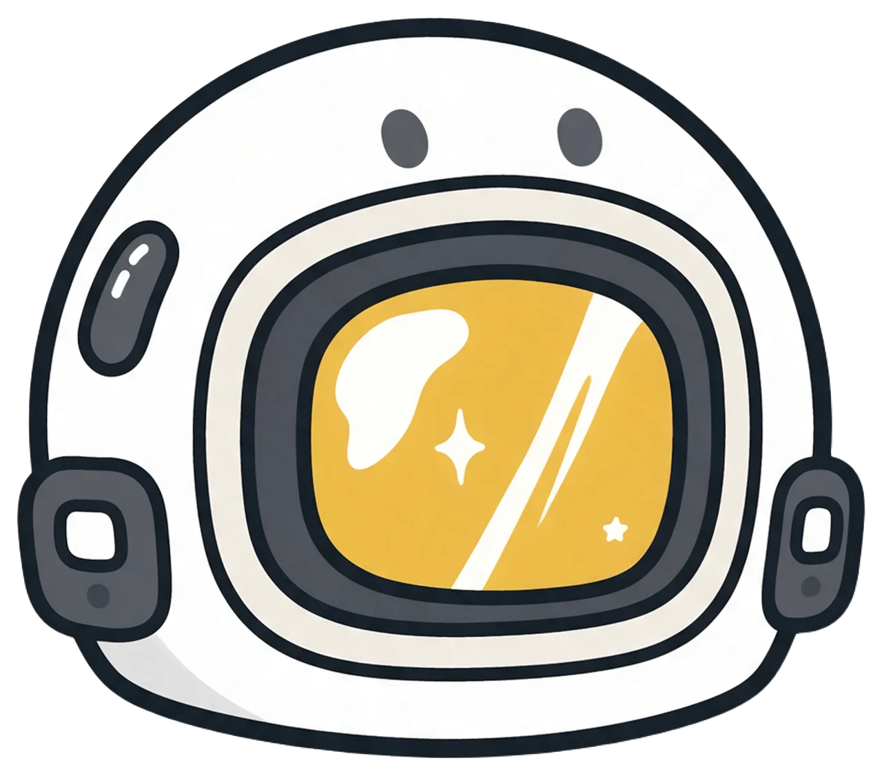 Cute cartoon sticker illustration of a round astronaut helmet with a reflective gold star visor