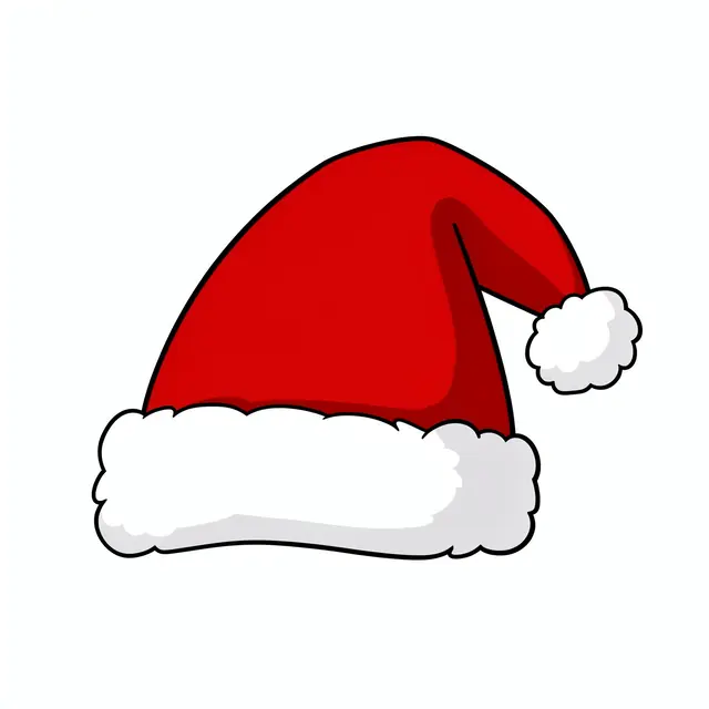 Flat cartoon illustration of a red Santa hat with white fur trim and pom-pom isolated on a plain white background
