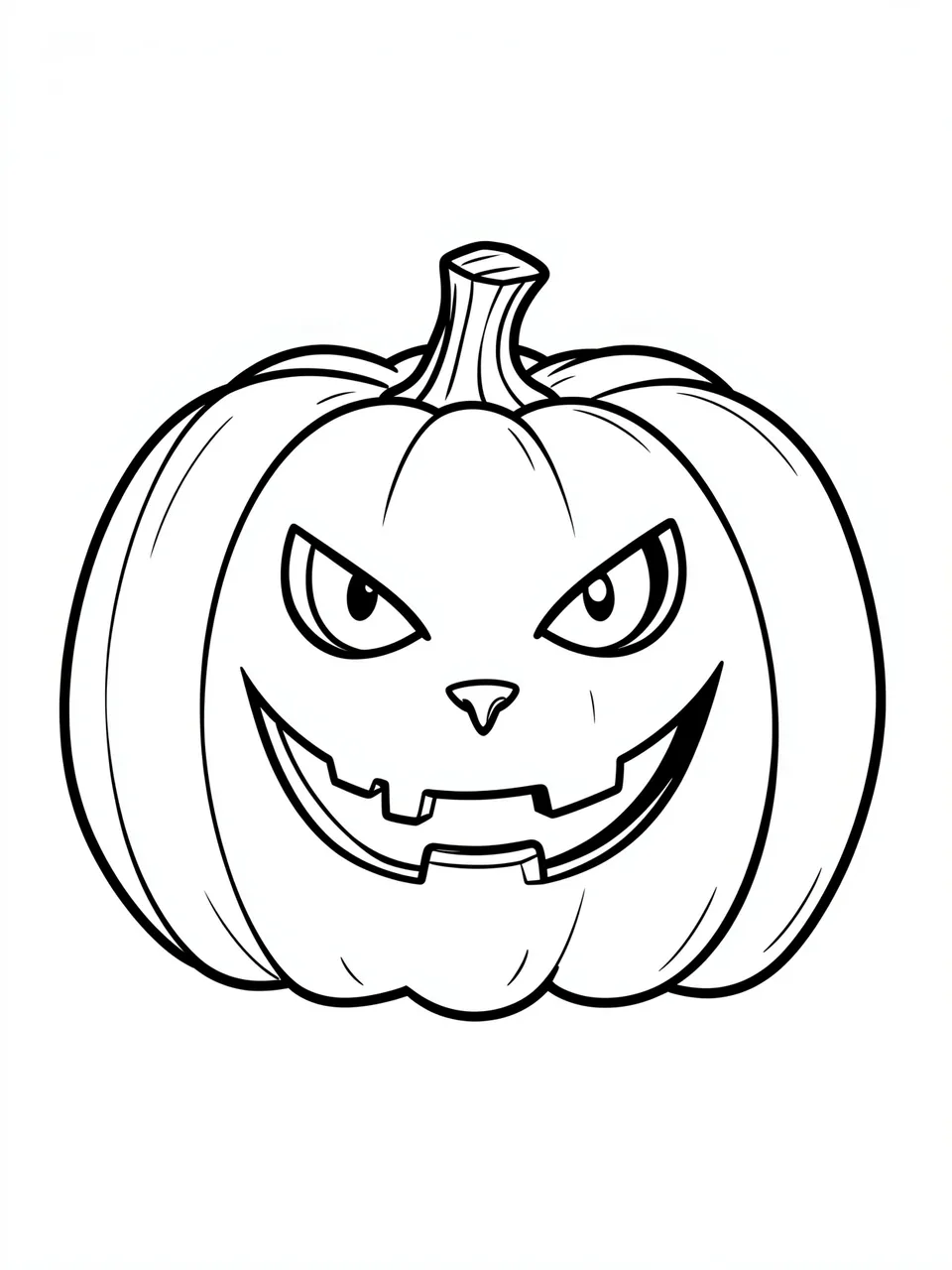 Bold black and white line art of a jack-o-lantern with a carved cat face on a plain white background