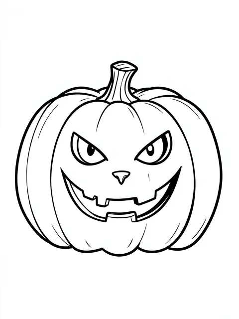 Bold black and white line art of a jack-o-lantern with a carved cat face on a plain white background