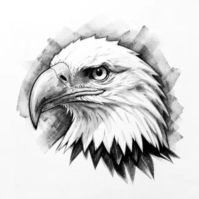 Detailed charcoal sketch of a bald eagle head in profile with soft smudged shading on white paper