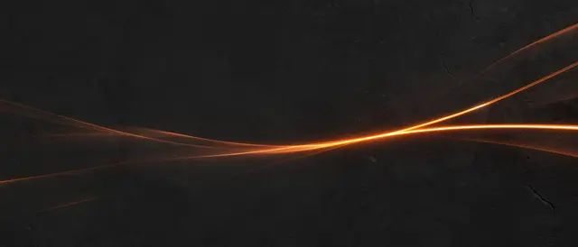 Dark textured charcoal background with a swooping glowing orange light line running horizontally across the frame