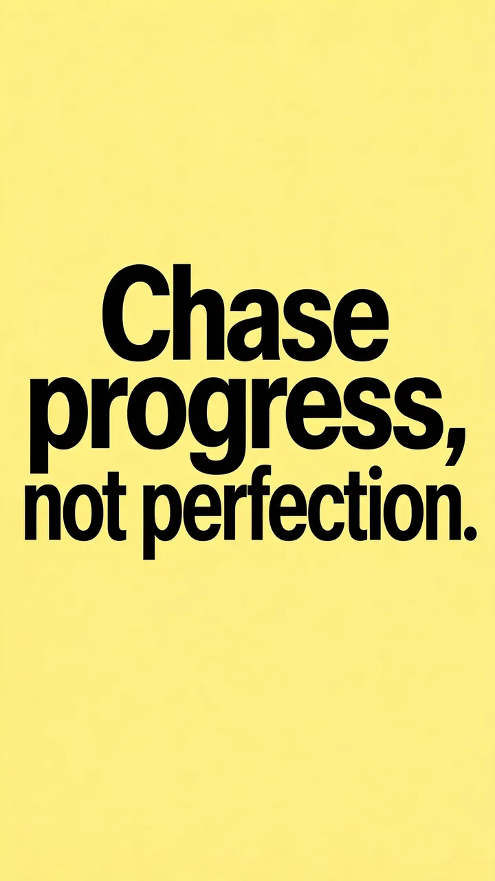 Bold black sans-serif text reading "Chase progress, not perfection." centered on a butter yellow vertical phone wallpaper