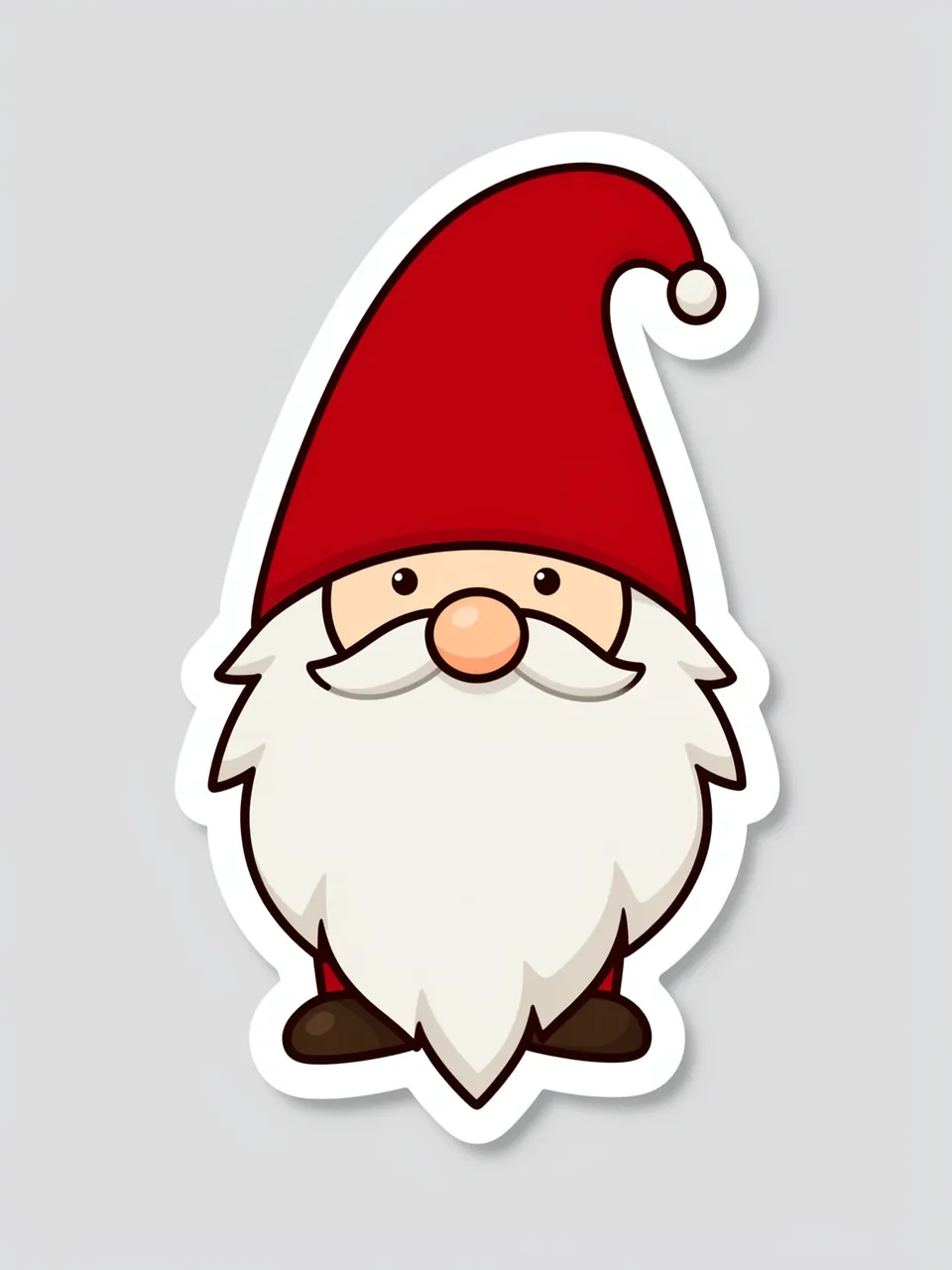 Cute flat Christmas gnome die-cut sticker with a thick white border on a light gray background