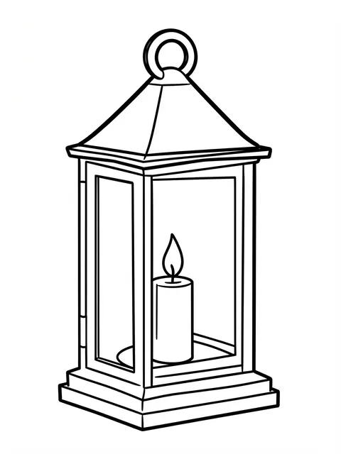 Bold black line art of a lantern with a lit candle inside on a plain white background