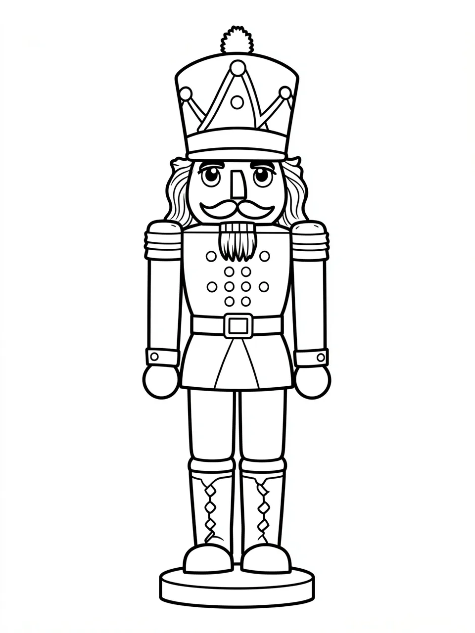 Black and white bold line art of a classic wooden Christmas nutcracker soldier on a plain white background
