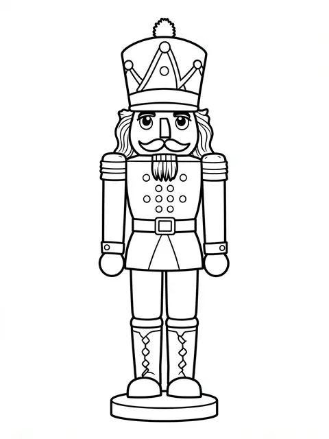 Black and white bold line art of a classic wooden Christmas nutcracker soldier on a plain white background