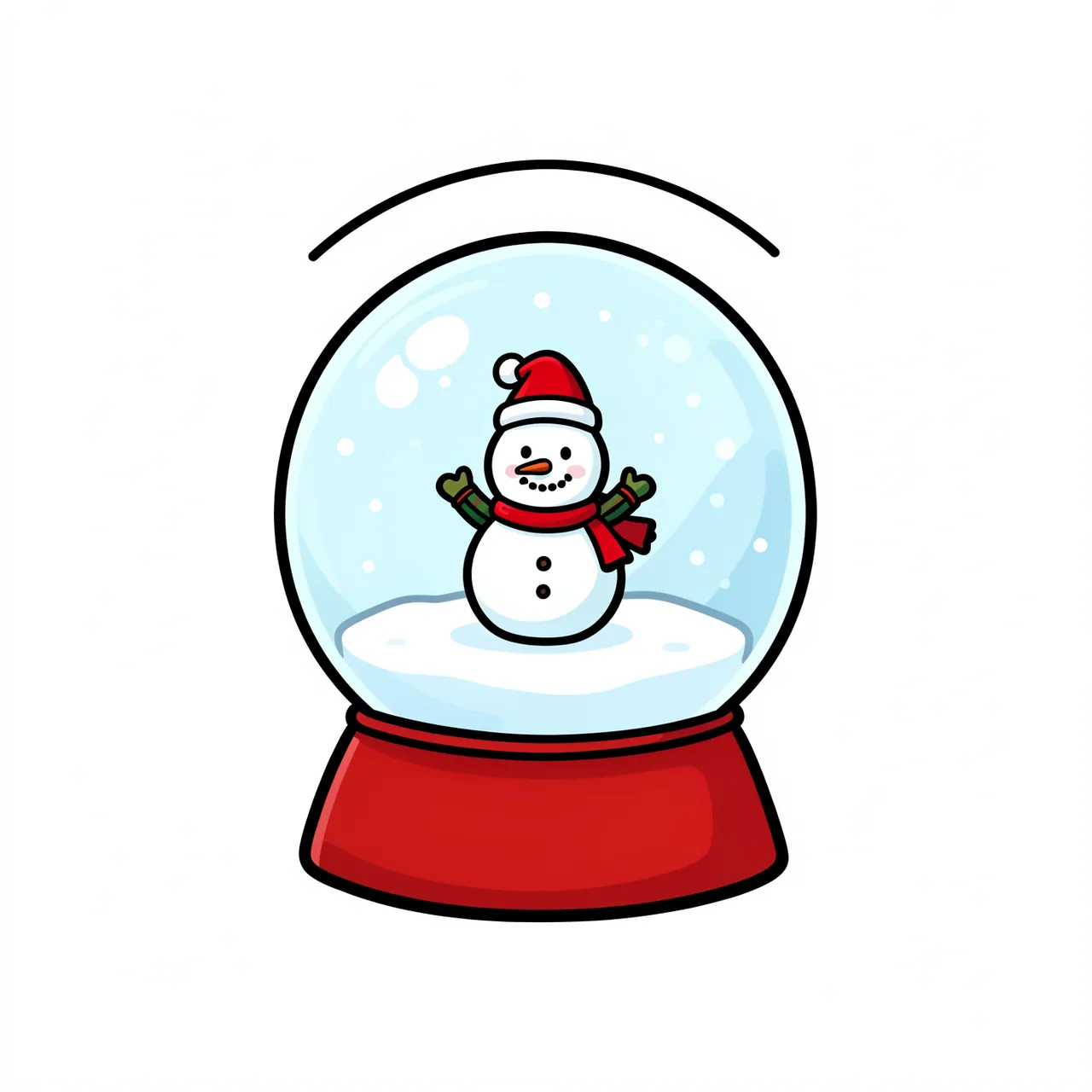 Cartoon snowglobe with a festive snowman inside on a plain white background