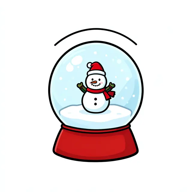 Cartoon snowglobe with a festive snowman inside on a plain white background