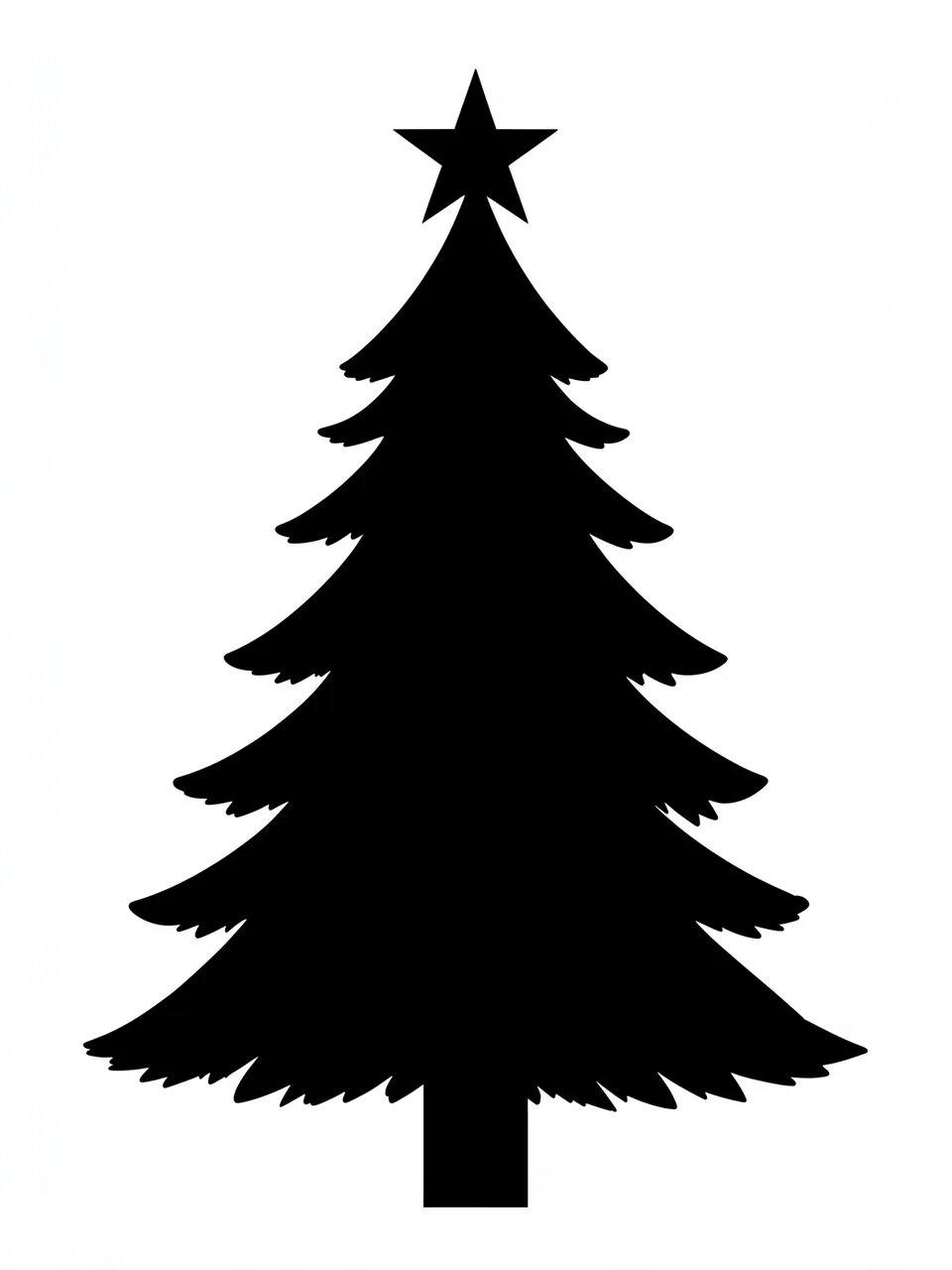 Solid black Christmas tree silhouette with a star topper on a plain white background