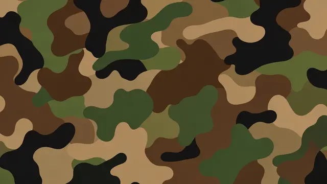 Full frame seamless classic woodland camouflage pattern with interlocking green, brown, tan and black blotches