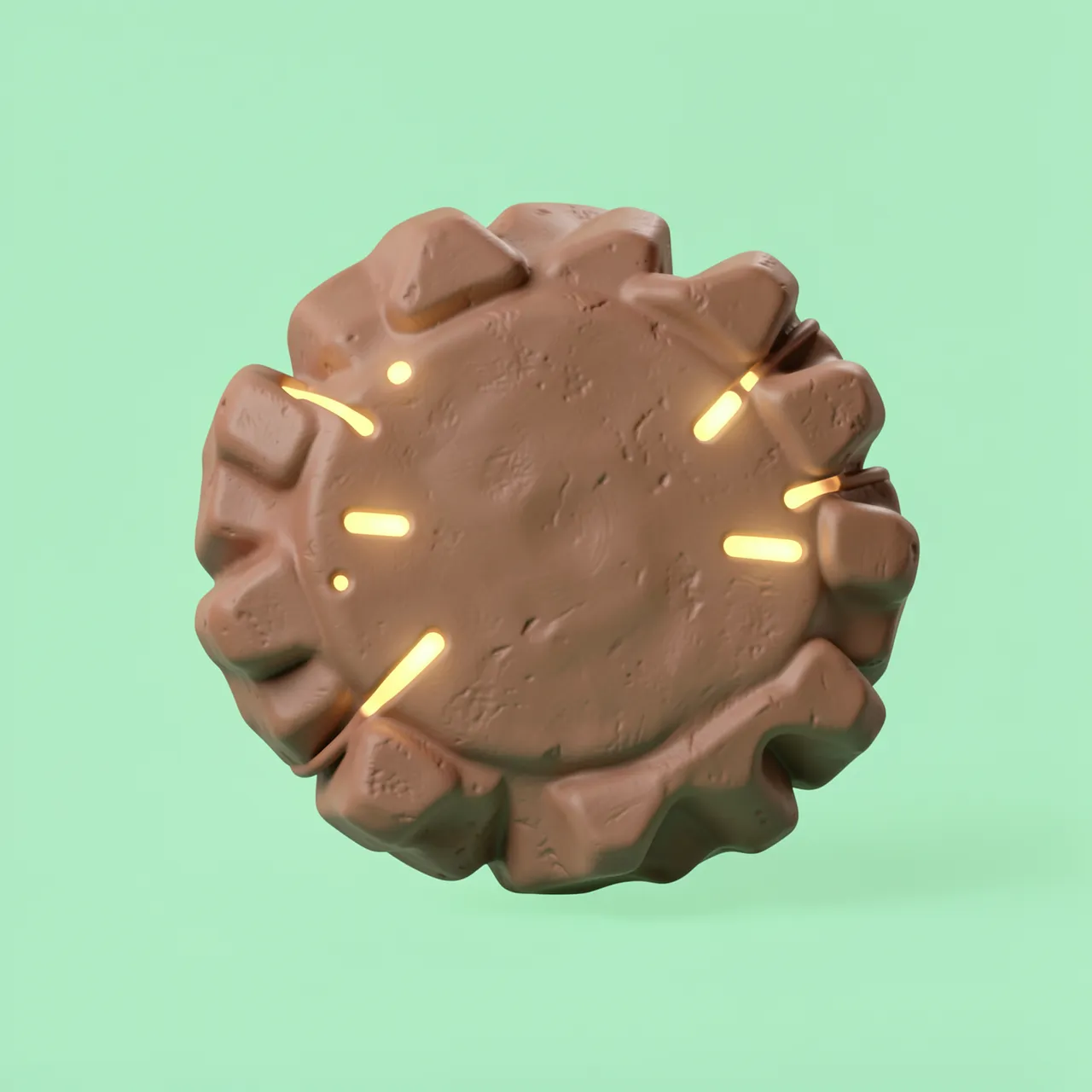Chunky clay 3D render of a blank glowing tech chip against a solid mint green background