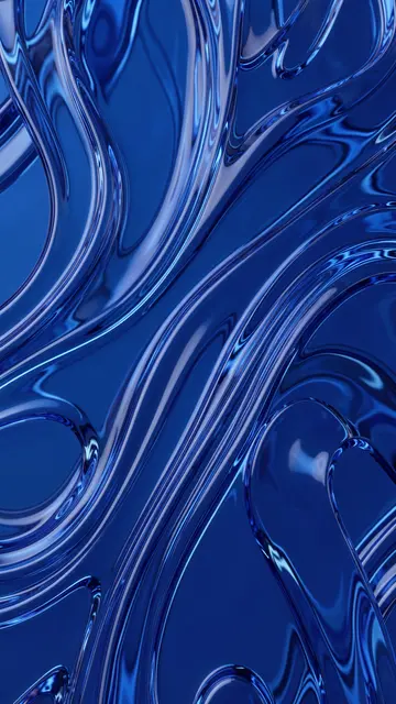 Glossy swirling cobalt blue liquid glass forms a smooth vertical 3D abstract pattern