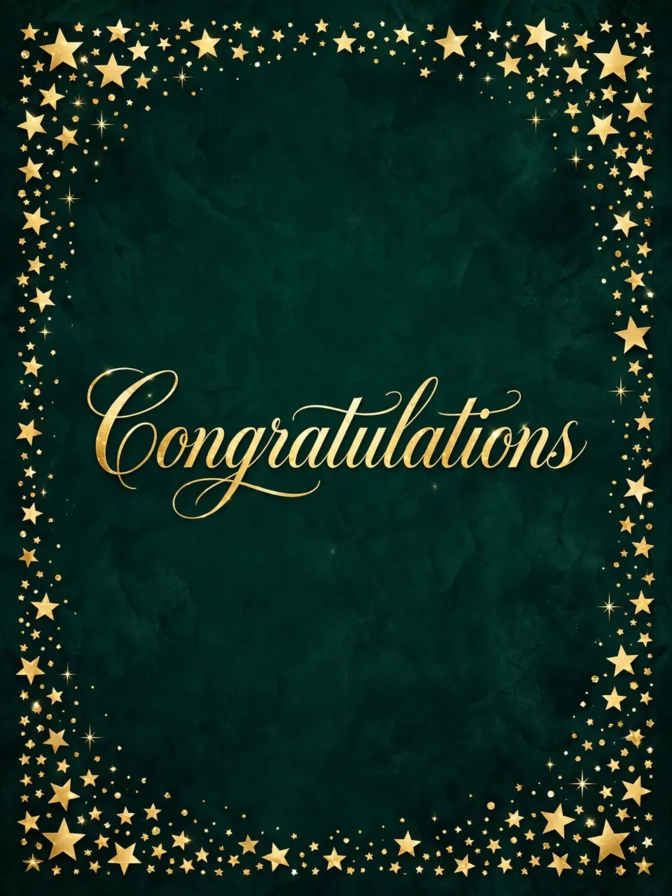 Centered gold script "Congratulations" framed by gold stars on a deep green textured background