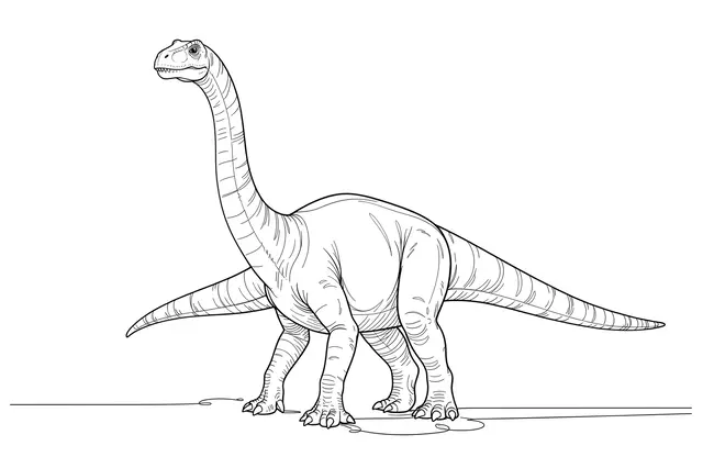 Black continuous line drawing of a long-necked sauropod dinosaur on a plain white background