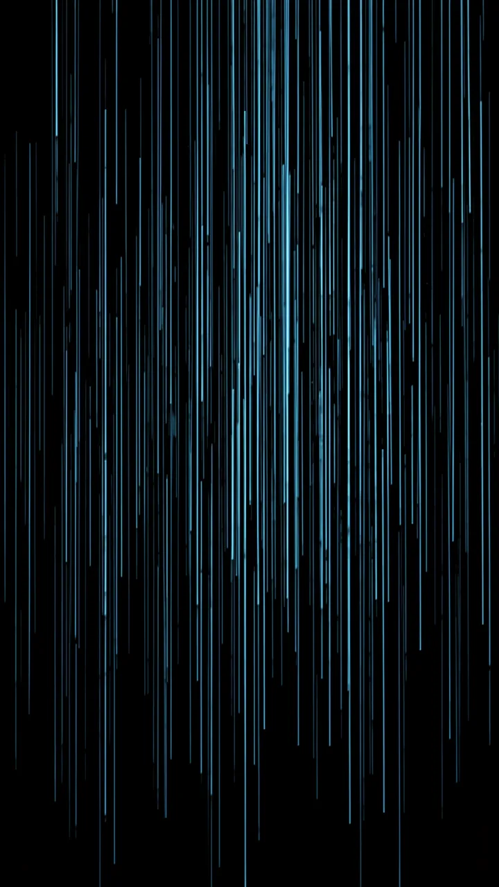 Glowing vertical cool blue rain streaks over a solid pure black background