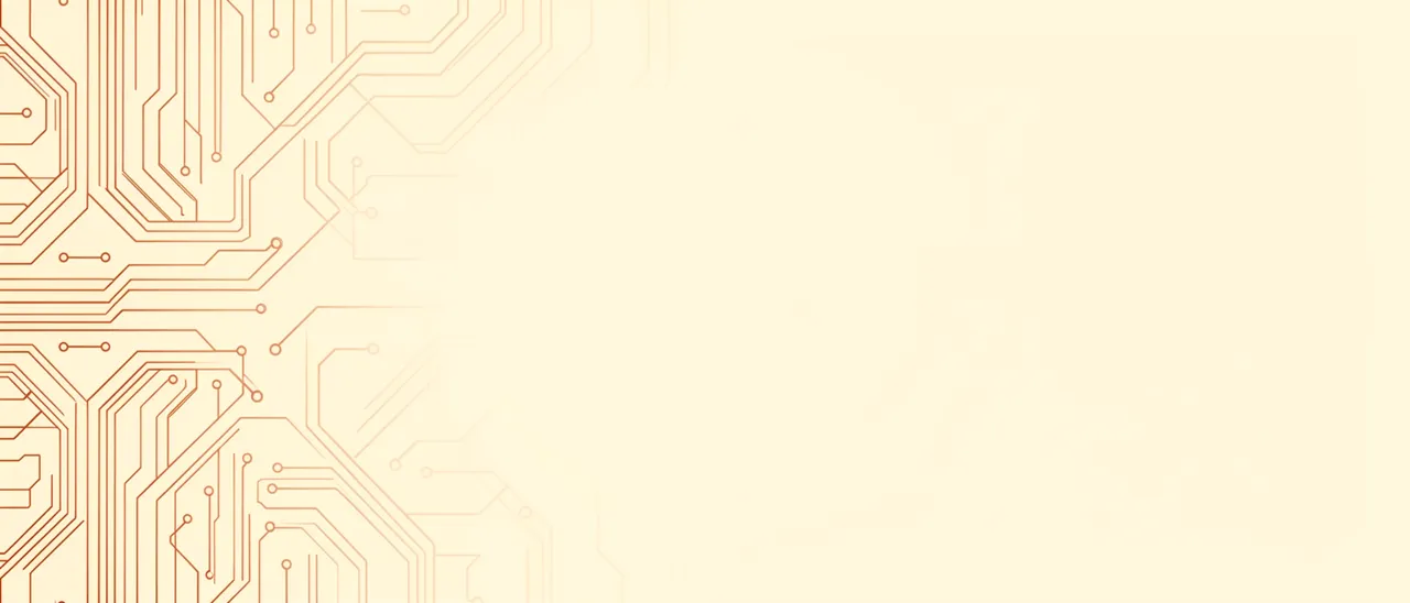 Faint copper circuit traces fade into a warm cream background with empty copy space on the right