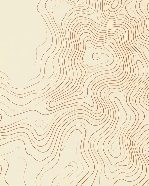 Loosely spaced thin copper topographic lines on cream paper with empty left side copy space