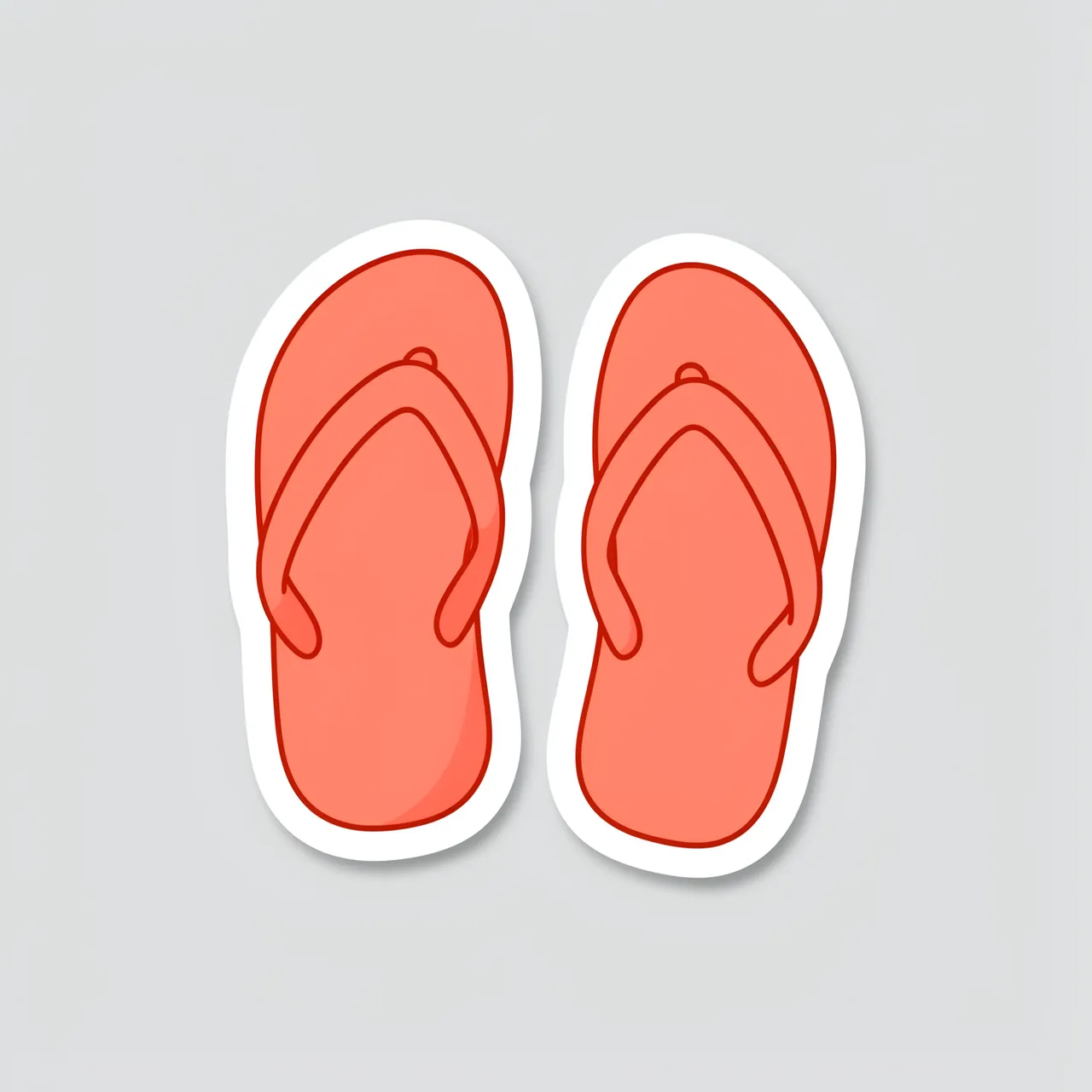Die-cut sticker of a pair of coral flip-flops with a thick white border on a plain light gray background