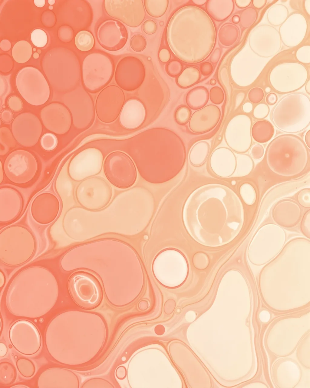 Abstract fluid art with soft rounded cell shapes in warm coral, peach, and creamy off-white tones